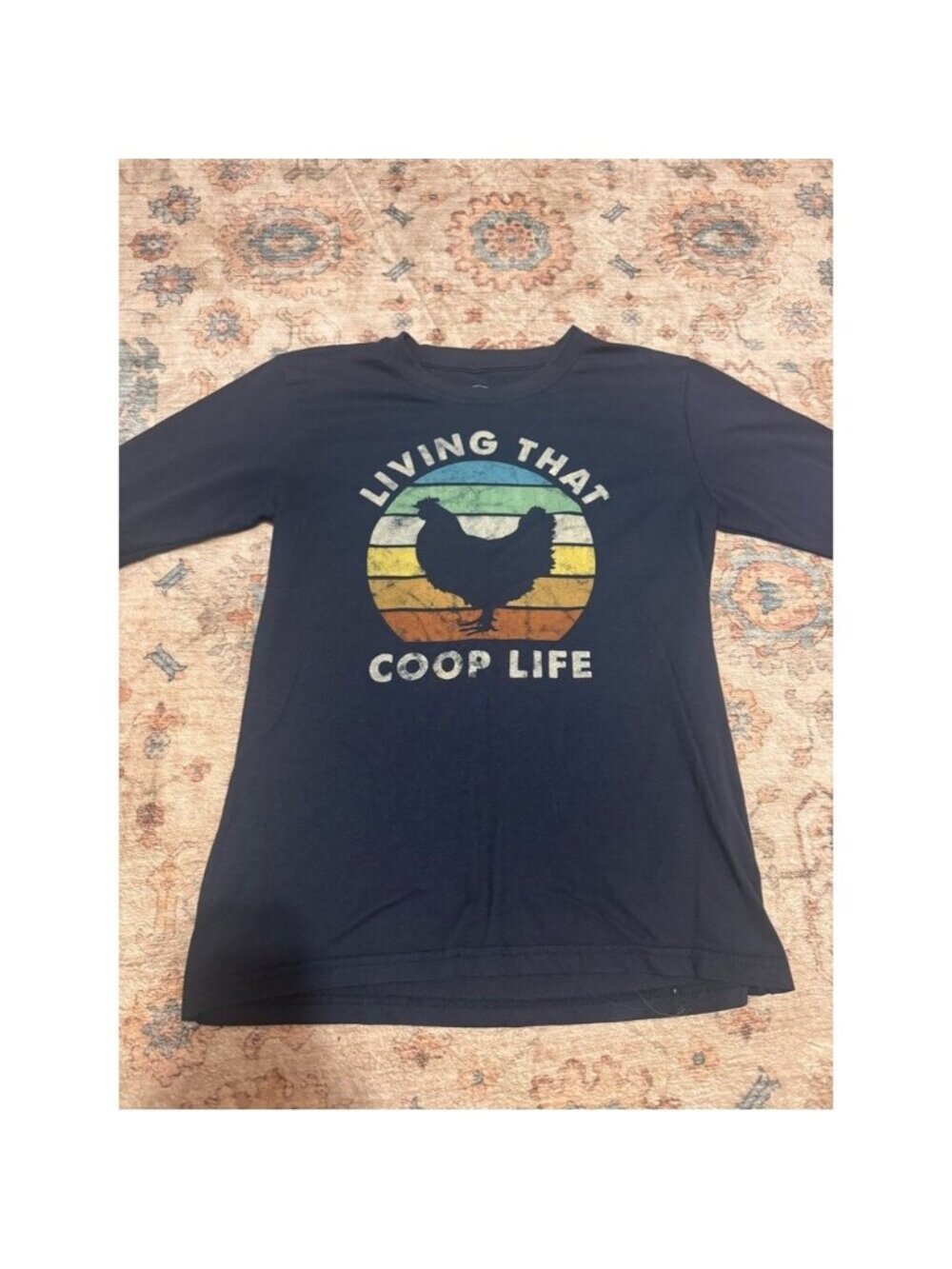 Navy 'Living That Coop Life' Graphic Long Sleeve Tee Chicken Hen Flock Farm